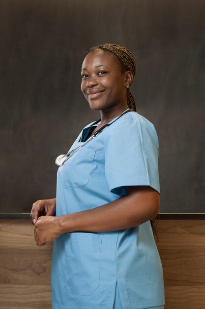 Portrait of nurse in scrubs at the clinic