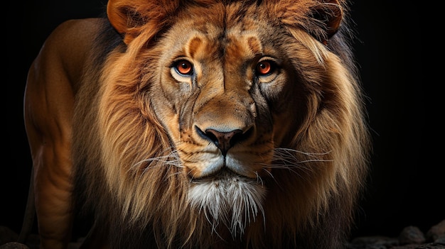 無料写真 スタジオの黒い背景にライオンの肖像画