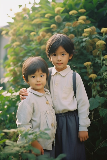 Бесплатное фото Портрет очаровательных детей в саду