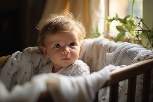 無料写真 赤ちゃんのベッドの中の可愛い新生児の肖像画