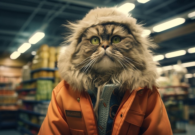 무료 사진 인간 의 옷 을 입은 인간 모양 의 고양이 의 초상화