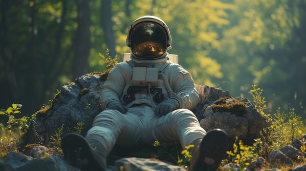 무료 사진 우주복 을 입은 우주 비행사 가 야외 에서 일반적 인 활동 을 하는 초상화