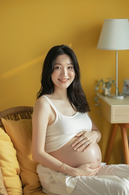 무료 사진 아름다운 임신한 여성의 초상화