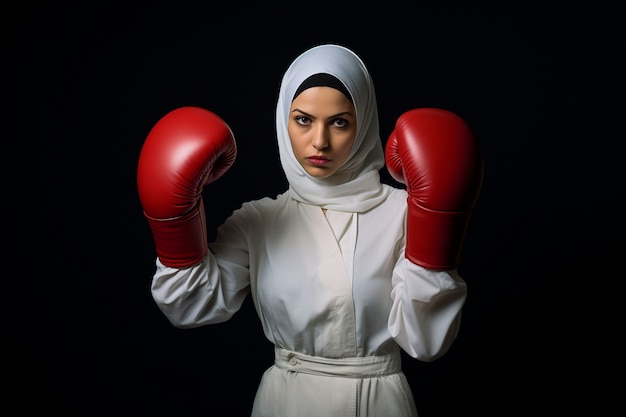 Бесплатное фото Портрет боксера с хиджабом