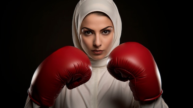 Бесплатное фото Портрет боксера с хиджабом