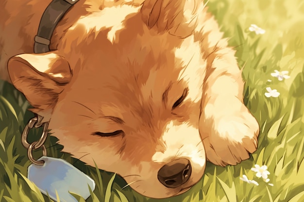 무료 사진 애니메이션 스타일 의 귀여운 개 의 초상화