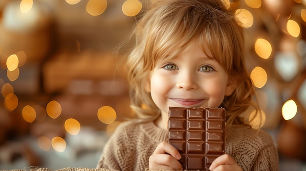 무료 사진 portrait of happy child eating delicious chocolate