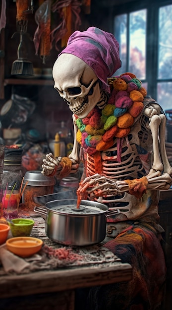 Бесплатное фото Портрет приготовления человеческого скелета