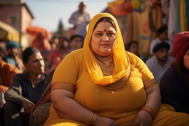 Бесплатное фото Портрет индийской женщины, празднующей фестиваль байсаки