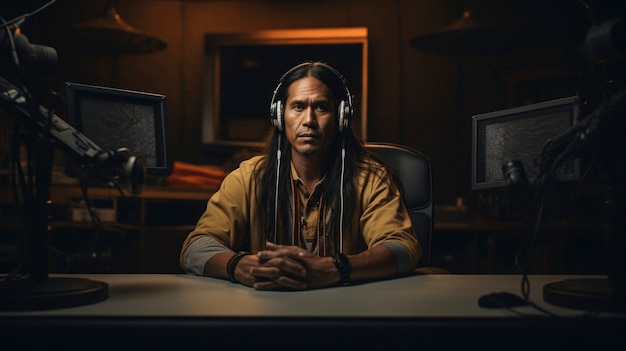 Бесплатное фото Портрет коренного человека, интегрированного в современную жизнь