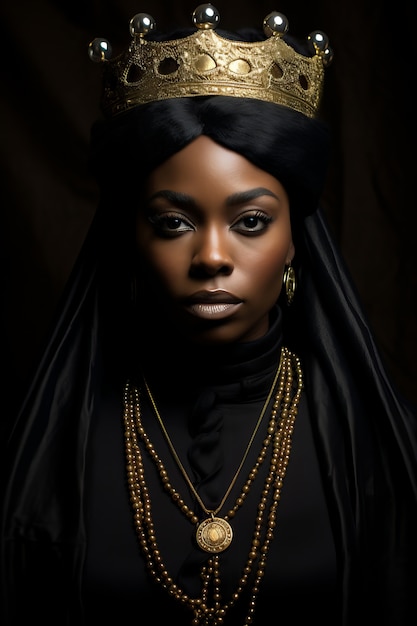 Бесплатное фото Портрет средневековой королевы с короной на голове