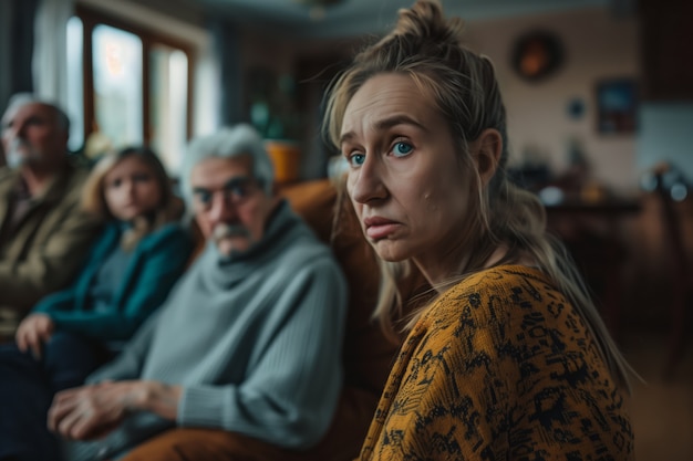 무료 사진 portrait of multi-generational family sharing a house due to unaffordable price increase in the housing market