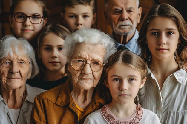 無料写真 portrait of multi-generational family sharing household space due to expensive housing prices