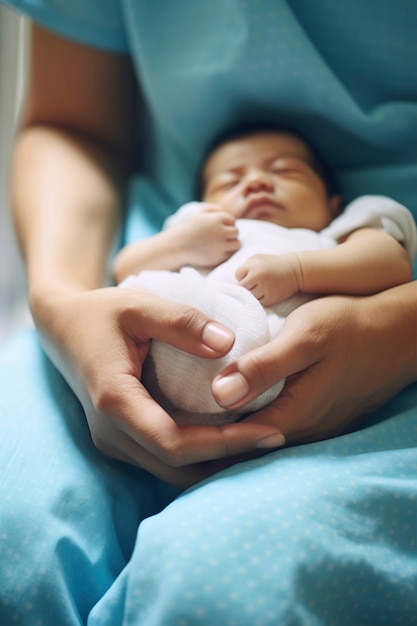 無料写真 新生児を抱えた看護師の肖像画