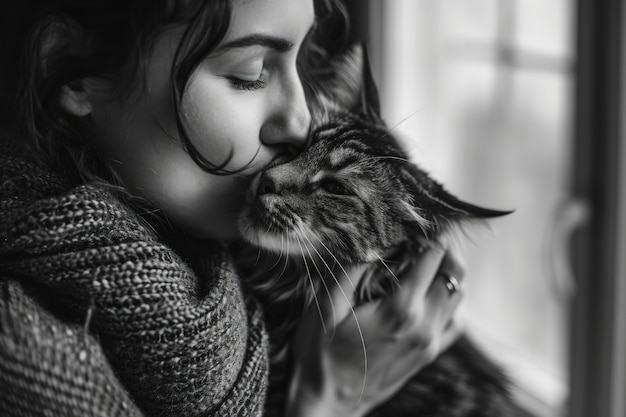 무료 사진 애완동물에게 키스하는 사람의 초상화