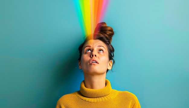 無料写真 portrait of person with rainbow colors symbolizing thoughts of the adhd brain