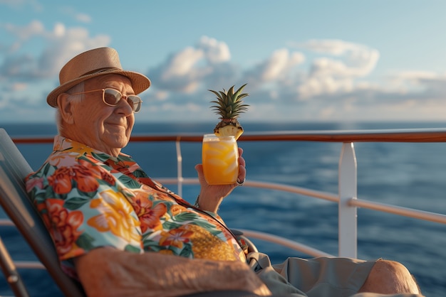 Бесплатное фото Портрет фотореалистичного человека с ананасовым фруктом