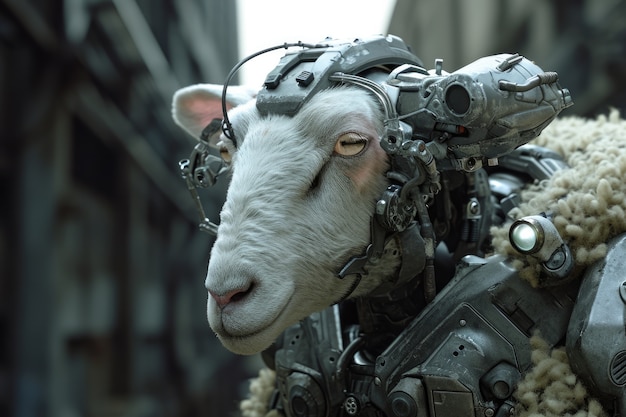Бесплатное фото Портрет овец с высокотехнологичным оборудованием