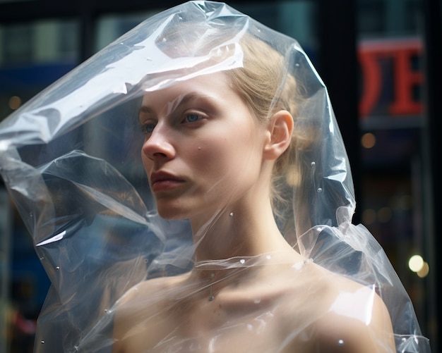 無料写真 透明な泡を持つ女性の肖像画