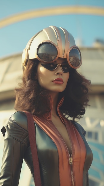 無料写真 クールな未来的なスーパーヒーロー スーツを着た女性の肖像画
