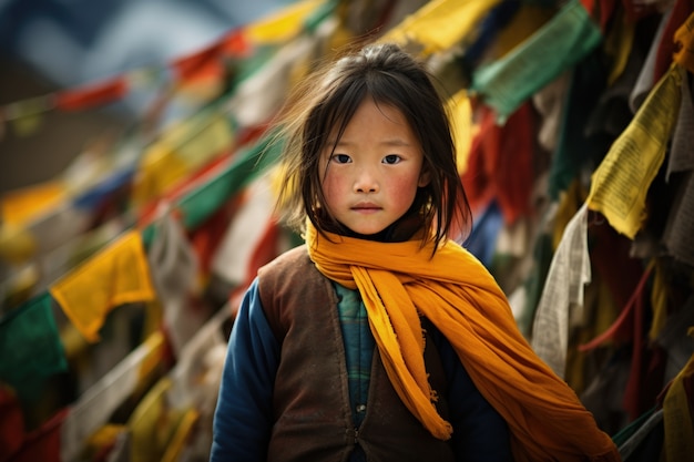 무료 사진 전통 의 옷 을 입은 어린 소녀 의 초상화