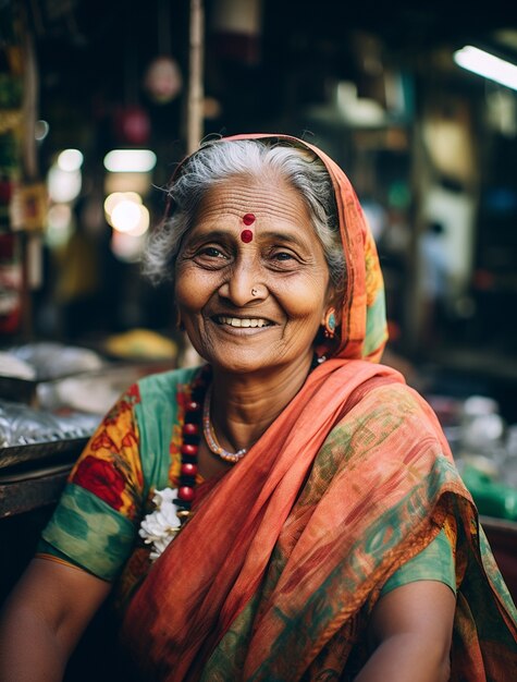 늙은 인도 여자의 초상화