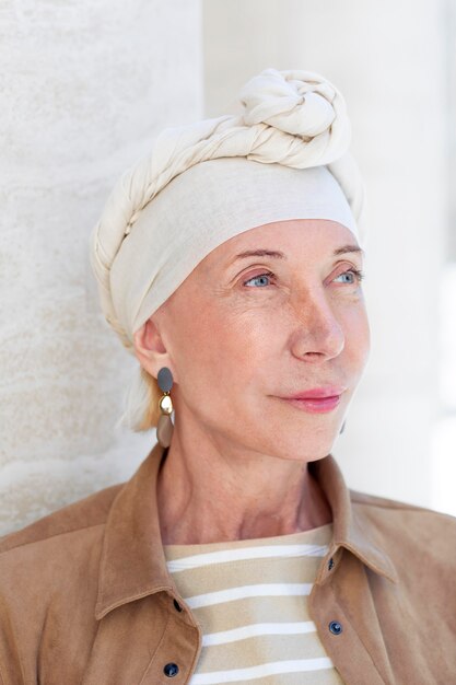 Portrait of older woman outdoors in the city