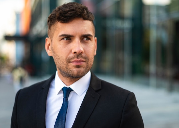 Portrait of outdoors successful business person