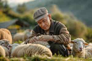 Free photo portrait of people in charge of a sheep farm