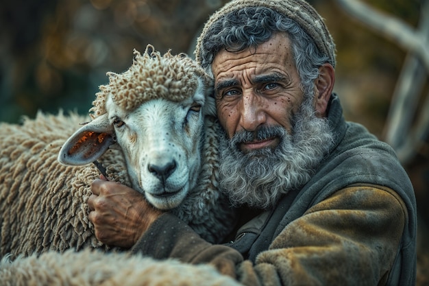 Free photo portrait of people in charge of a sheep farm