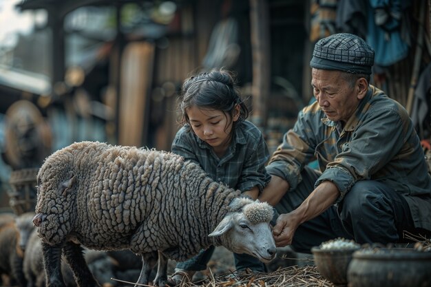 Portrait of people in charge of a sheep farm