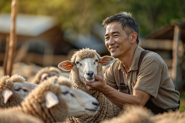 Portrait of people in charge of a sheep farm