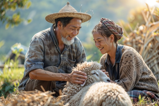 Portrait of people in charge of a sheep farm