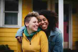 Free photo portrait of people hugging each other in honor of hugging day celebration