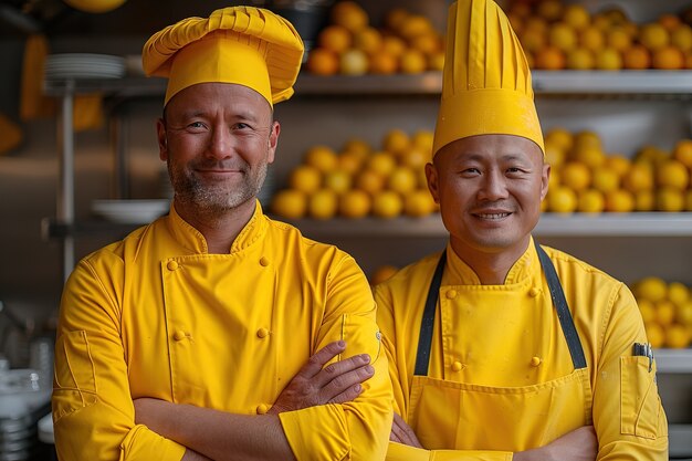 Portrait of people wearing yellow