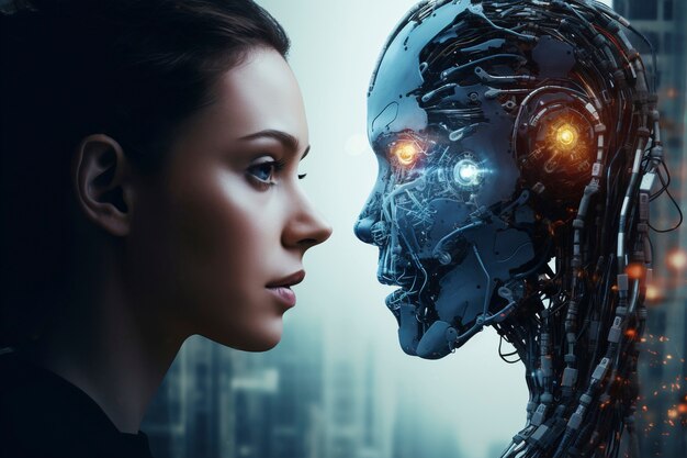 portrait of person and ai robot