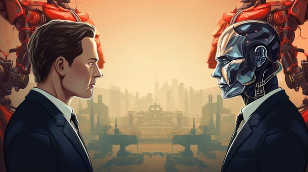 Portrait of person and ai robot