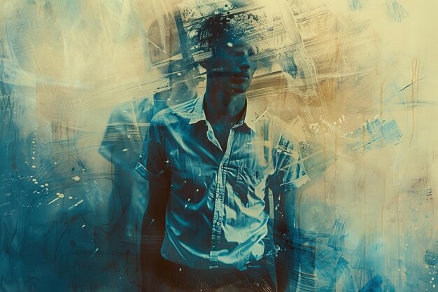 portrait of person for autism day awareness in collage style