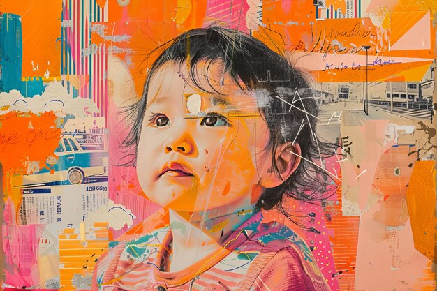 콜라지 스타일로 자폐증에 대한 인식의 날을 위한 사람의 초상화