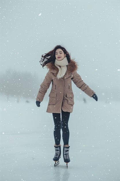 冬の間,屋外でアイススケートをしている人の肖像画