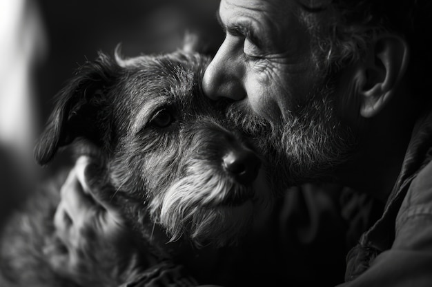 Foto gratuita ritratto di persona che bacia il proprio animale domestico