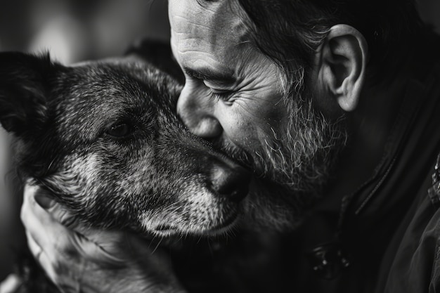 Free photo portrait of person kissing their pet