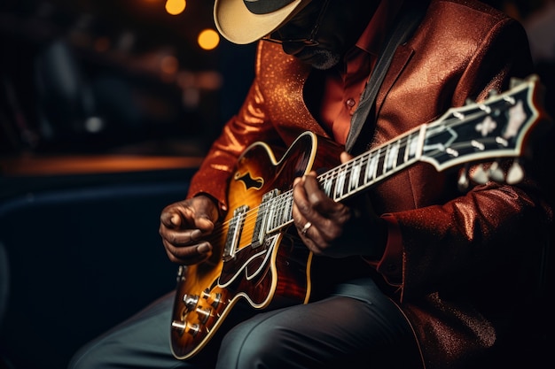 Free photo portrait of person playing music on guitar