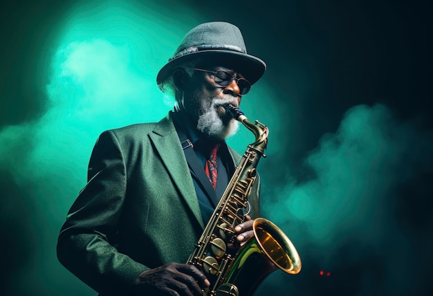 Free photo portrait of person playing music on saxophone