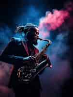 Free photo portrait of person playing music on saxophone