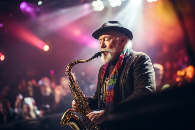 Free photo portrait of person playing music on saxophone