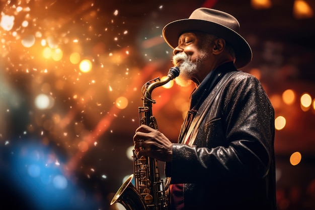 Free photo portrait of person playing music on saxophone