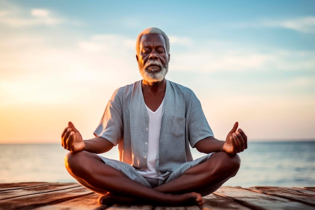 Foto gratuita ritratto di una persona che pratica lo yoga sulla spiaggia