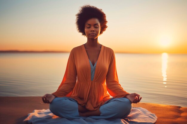 Portrait of person practicing yoga on the beach