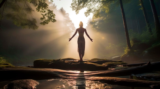 Portrait of person practicing yoga outdoors in nature